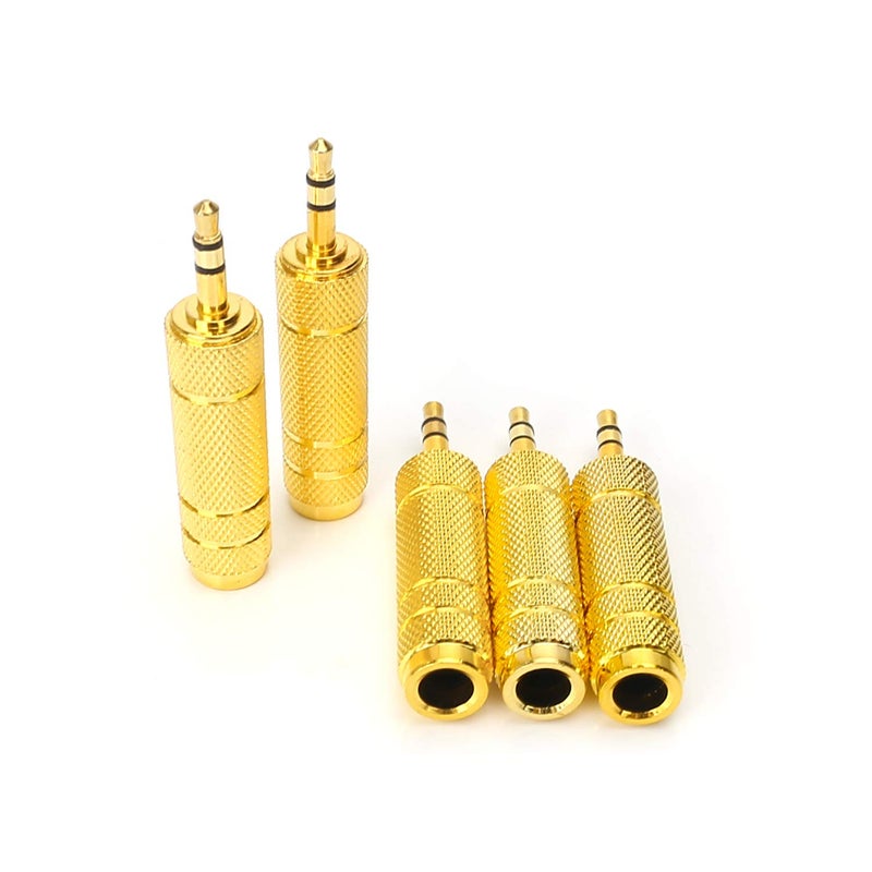 SiYear (5 Pack 3.5mm 1/8" Male Plug TRS to 6.35mm 1/4" Female Stereo Jack Adaptor-Gold Plated Converte,for Audio Earphone,Headphones ect - Image 1